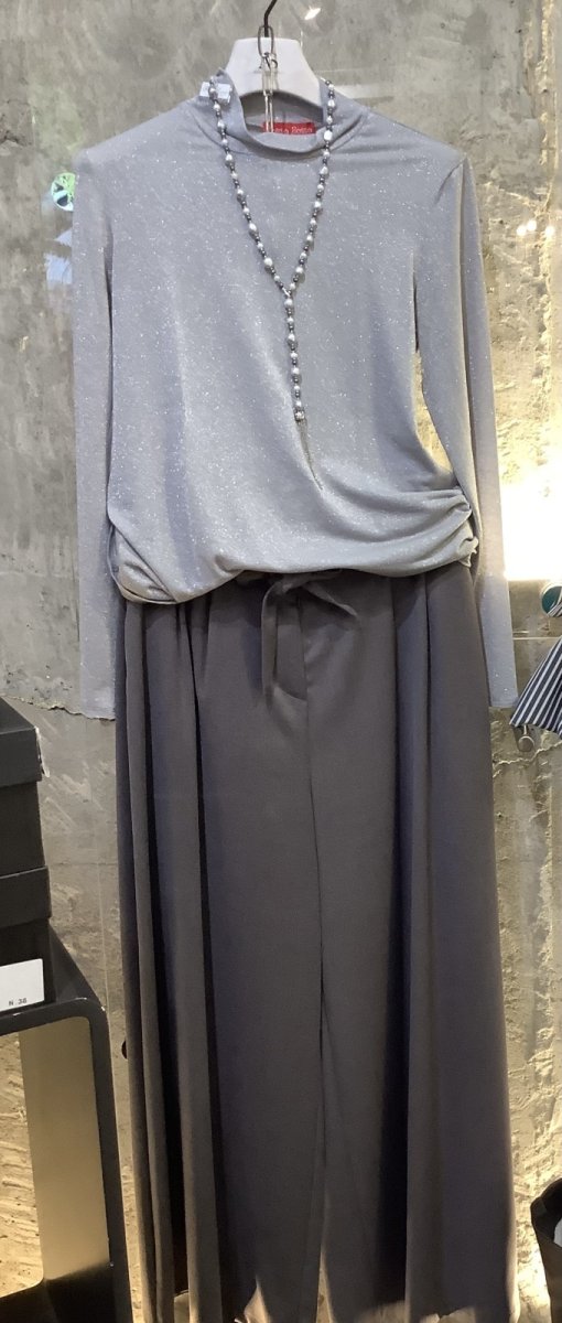 画像1: 新入荷　秋のコーディネートを華やかに柔らかラメトップスとワイドパンツ (1)